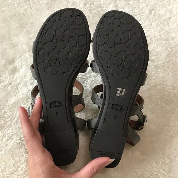 Coach Gray Strappy Sandals with Rivets Leather 6 - Picture 4 of 5